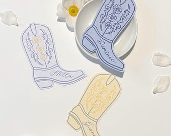 Cowgirl Boot Place Cards: Hand-Lettered Bachelorette Party Decor