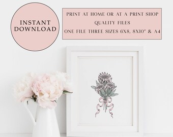 Printable Protea Flower Print: Watercolor Posy Art (Digital Download)