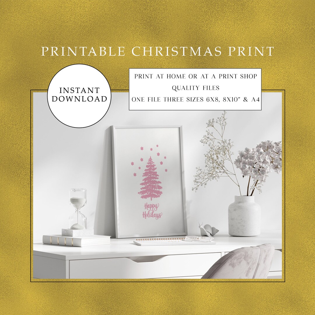 Printable Pink Christmas Tree Art: Holiday Wall Decor (PDF) - Etsy