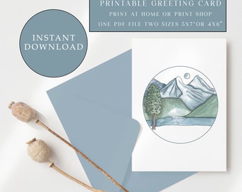 Watercolor Mountain Greeting Card: Nature Landscape (Digital Download)