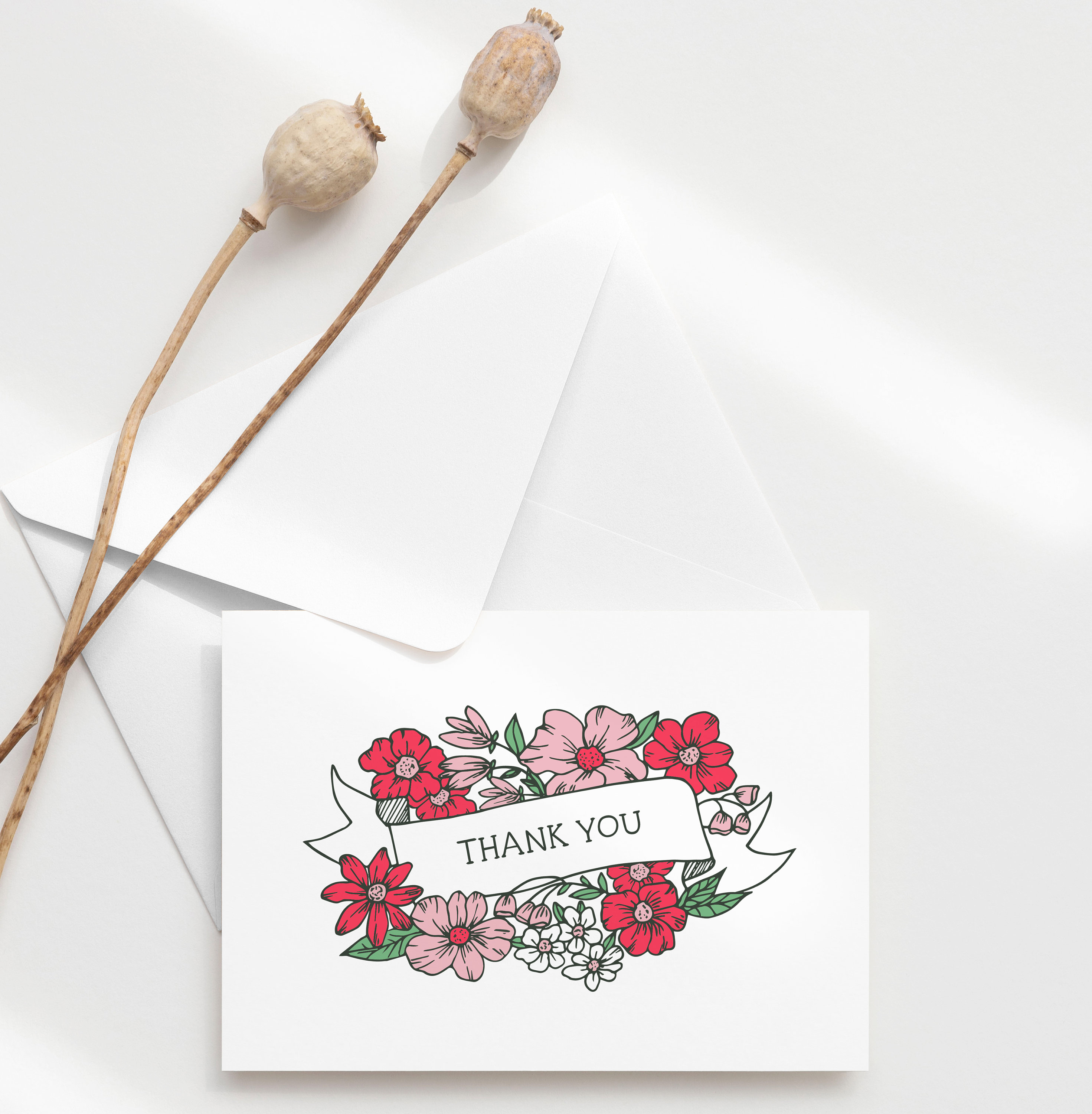 Printable Thank You Card, Modern Flower Card, Flower Card, Instant ...
