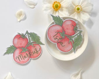 Tomato Place Cards: Watercolor Calligraphy, Mediterranean Wedding Decor