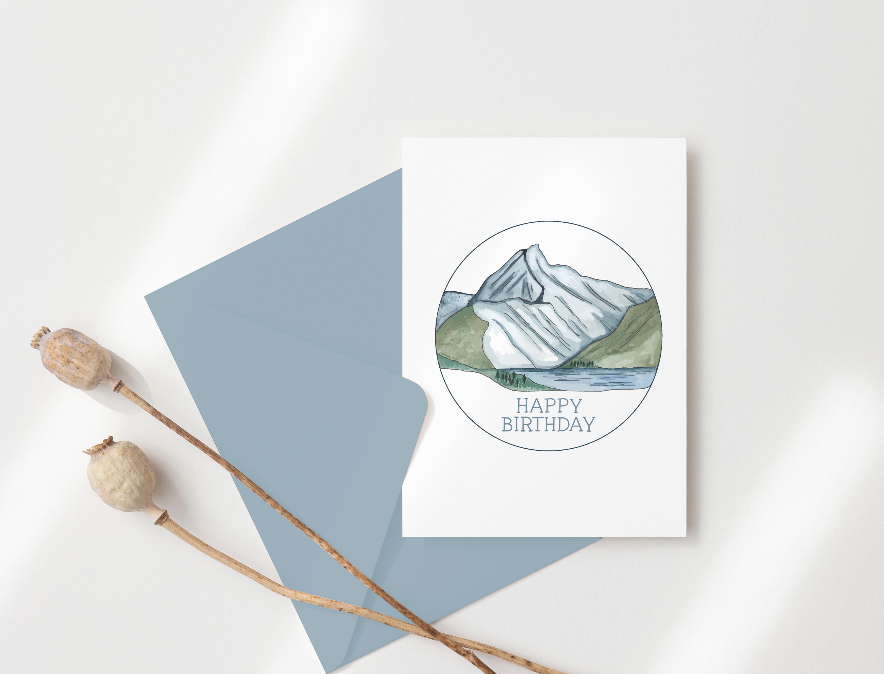 Watercolor Mountain Happy Birthday Card: Adventure Theme (digital ...