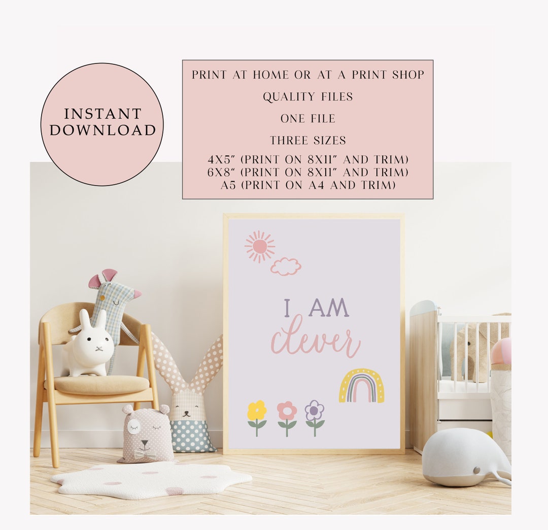 I Am Clever Kids Print: Positive Affirmation Nursery Decor (digital ...