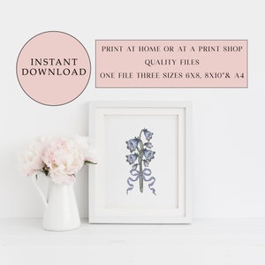 Printable Bluebell Posy Print, Watercolour Art Print, Flower Print, Instant Digital Download, Digital Wall Art, Wall Décor, Cottage Garden