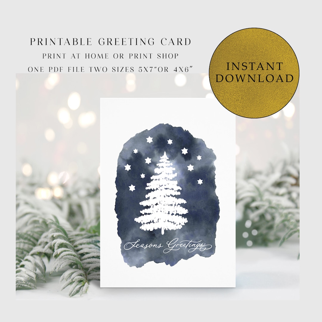 Printable Seasons Greetings Card, Downloadable Holiday Card, Digital ...