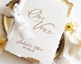Personalized Calligraphy Wedding Vow Book: Gold Leaf Cotton Paper