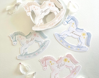 Rocking Horse Place Cards: Personalised Pastel Baby Shower or Children's Party Cards