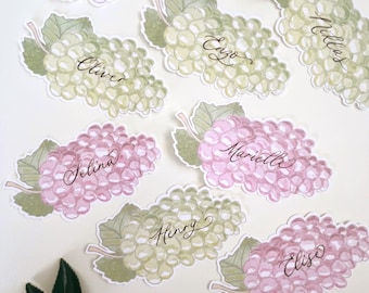 Watercolor Grape Place Cards: Personalised Calligraphy Mediterranean Decor