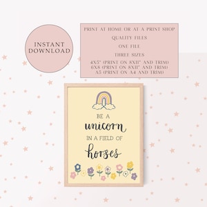 Yellow Unicorn Kids Room Decor: Positive Affirmation Art (Digital Download)