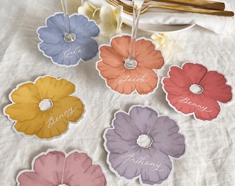 Floral Wine Glass Name Cards: Personalized Wedding Place Cards