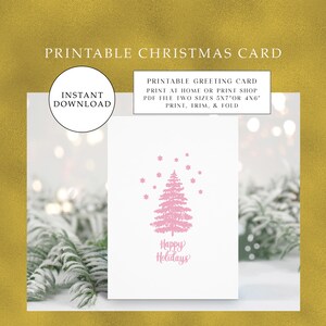 Biglietto di buone feste rosa stampabile, biglietto di albero di Natale rosa, biglietto di auguri stellare scaricabile, biglietto digitale, biglietti d'auguri, biglietto di Natale carino