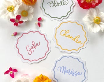 Bright Squiggle Wave Place Cards: Hand-Lettered Calligraphy, Wedding or Party