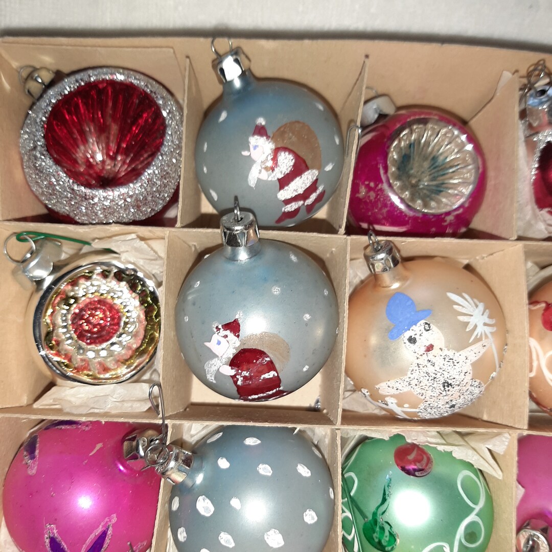 Vintage Box of Glass Christmas Ornaments - Etsy