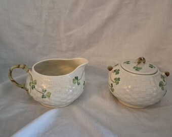 Belleek shamrock cream and sugar set