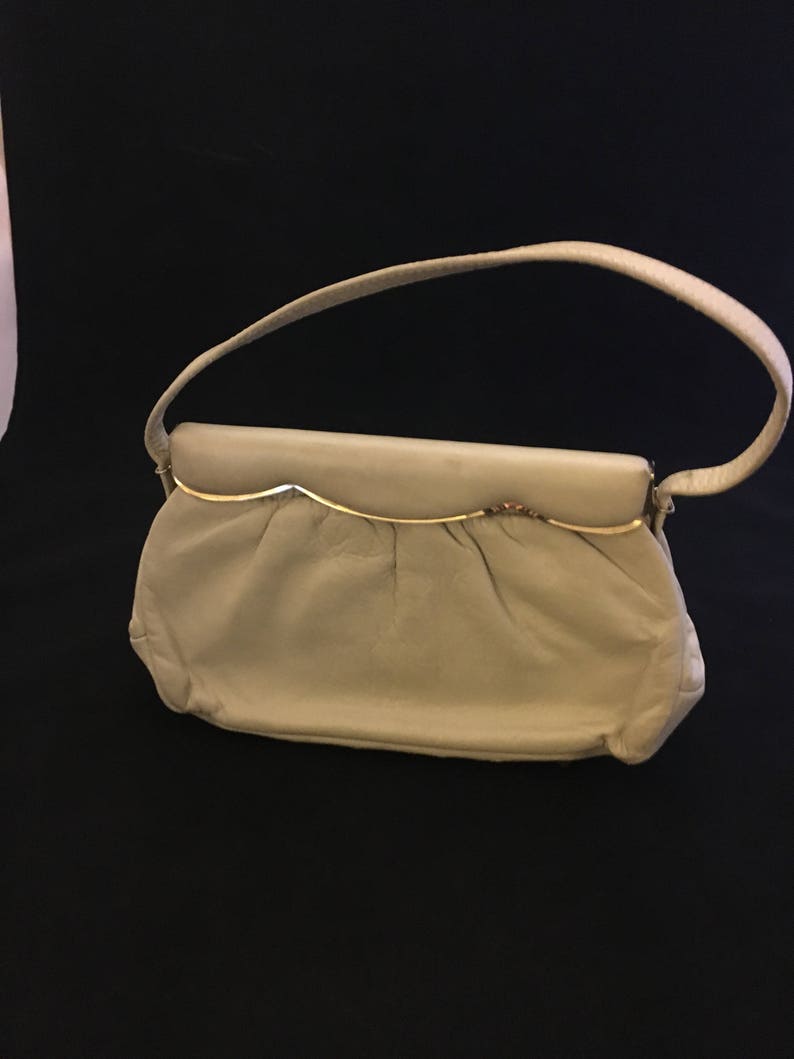 Vintage Beige Etra Leather Top Handle Handbag - Etsy