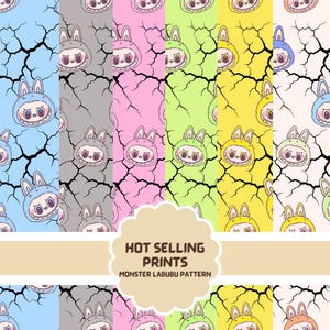 Kawaii Monster Labubu Seamless Pattern Bundle: PNG Digital Download