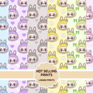 Kawaii Labubu Seamless Pattern Bundle: PNG Digital Papers (Instant Download)
