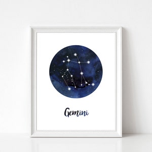 Gemini Constellation, Gemini Print, Gemini Wall Art, Gemini Home Decor, Gemini Wall Decor, Zodiac Print, Gemini Stars, Zodiac Constellation