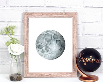 Moon Print, Moon Wall Decor, Moon Wall Art, Full Moon Print, Space Wall Art, Space Print, Watercolor Moon Print, Full Moon Decoration