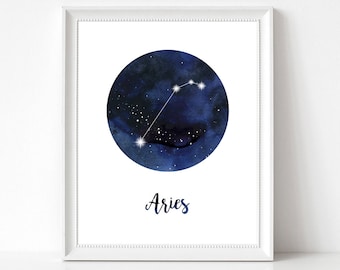 Aries Constellation Wall Art Print, Zodiac Digital Wall Art for Astrology Lovers