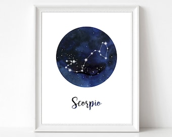 Impressão digital da constelação de Escorpião, arte de parede do zodíaco para decoração de casa