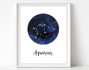 Aquarius Constellation Digital Print, Zodiac Wall Art for Home Decor