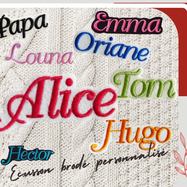 Embroidered first name, to sew or iron 16 sizes, 40 writing fonts