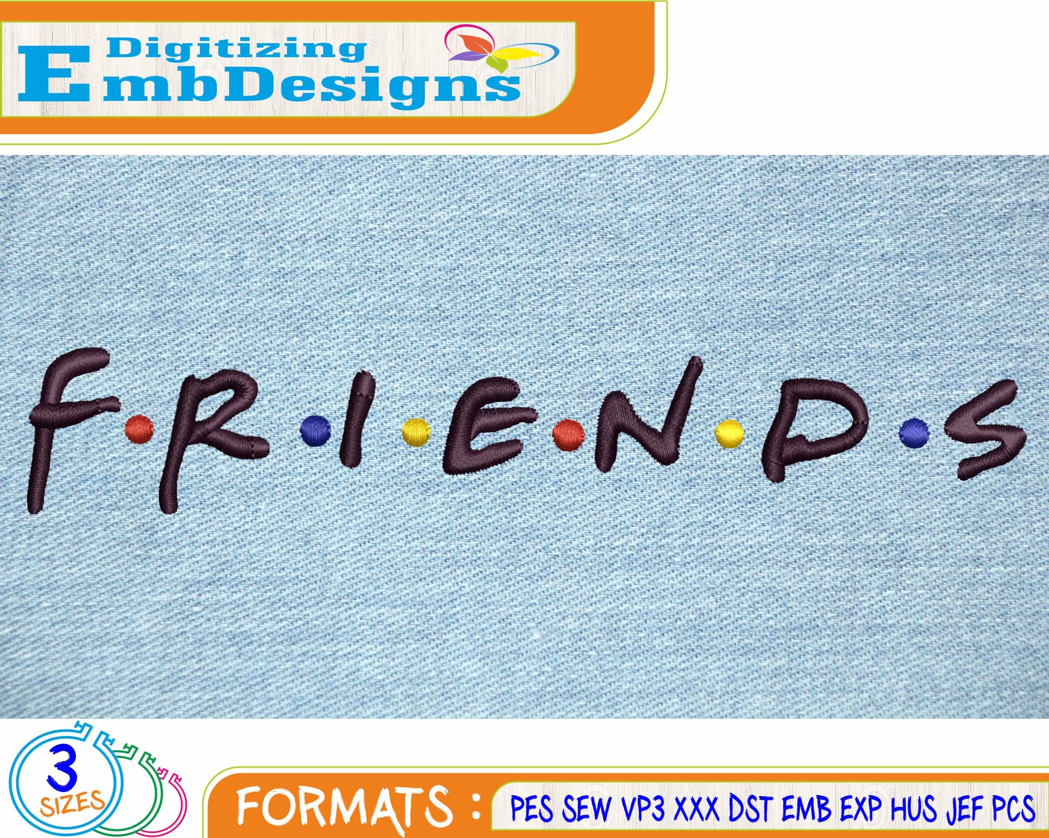 Friends Logo Name Machine Embroidery Design Etsy