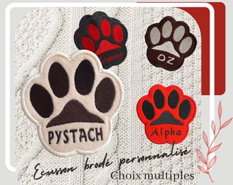 Ecusson patte de chien personnalisé , 4 finitions, 6 tailles, choix couleurs, patch toutou