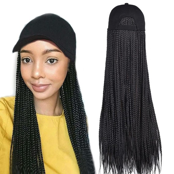 Baseball Cap Hat With Hair Attached Straight Long Box Braids Etsy