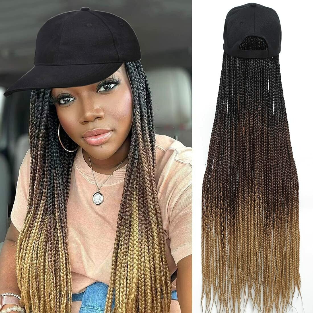 Long Braiding Hair Baseball Cap Hat Wig Hair With Braided Box Etsy