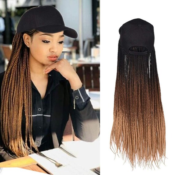 Baseball Cap Hat with Hair Attached Straight long box braids Etsy