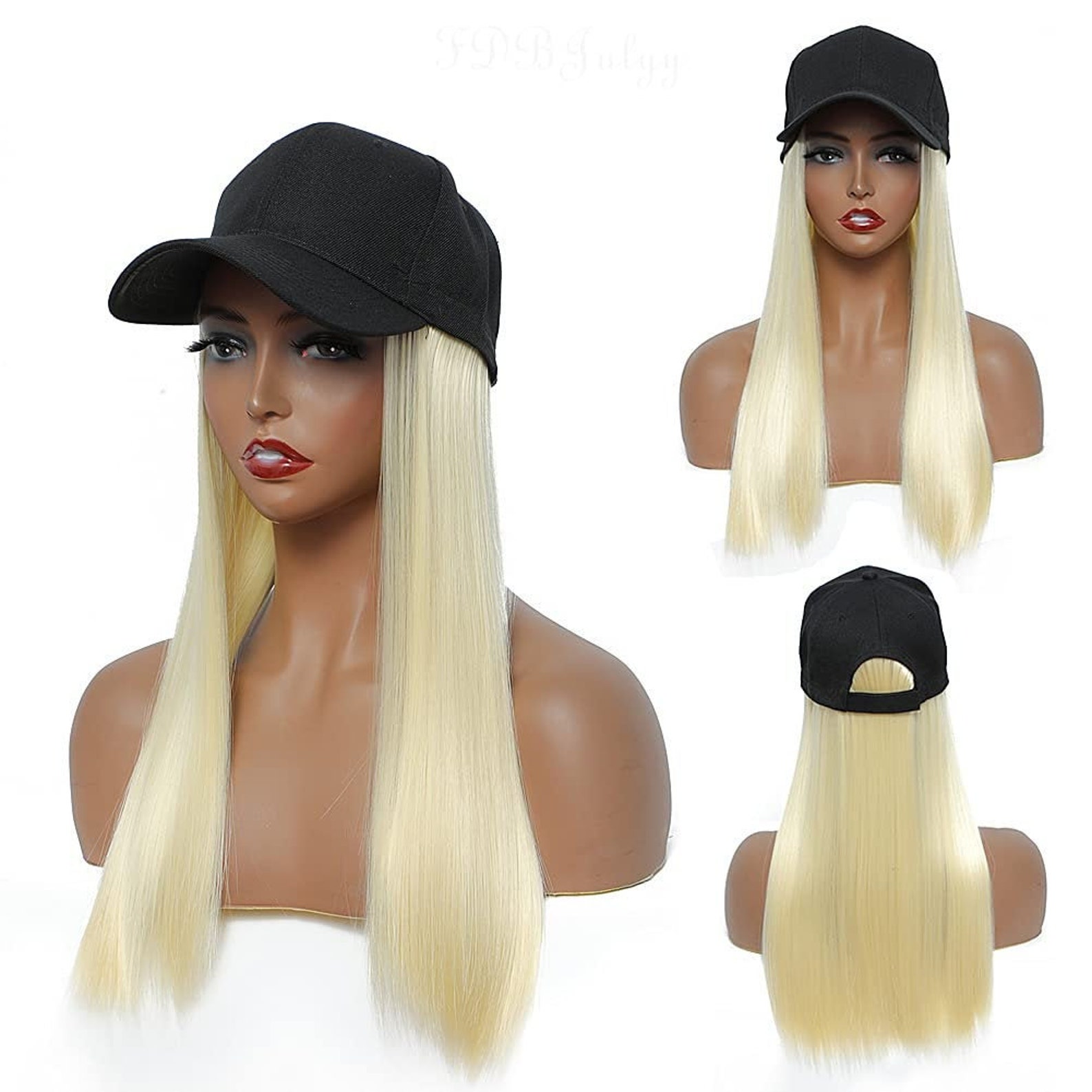 Baseball Cap Hat with Hair Attached Straight Short Bob Wigs Etsy