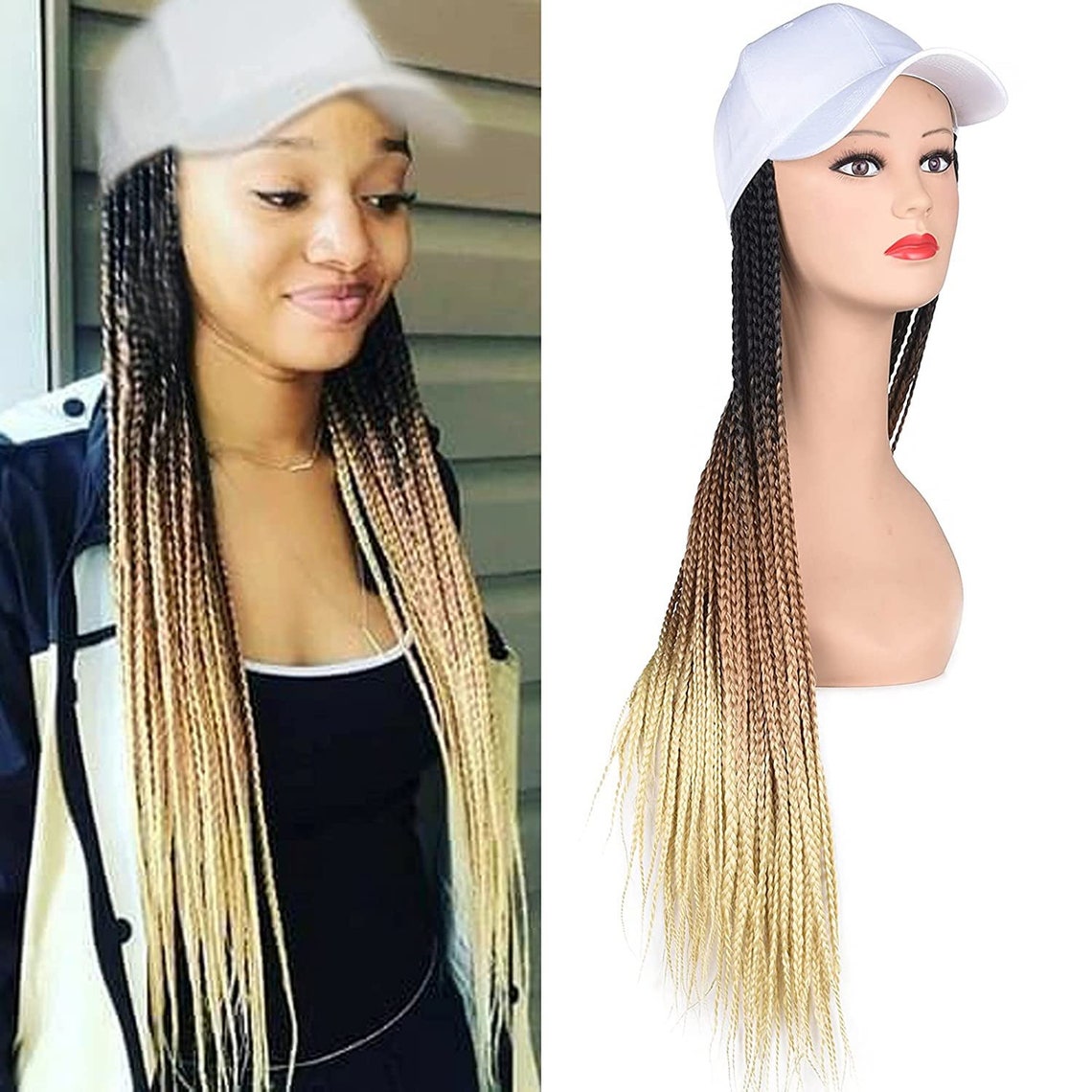 Baseball Cap Hat with Hair Attached Straight long box braids Etsy