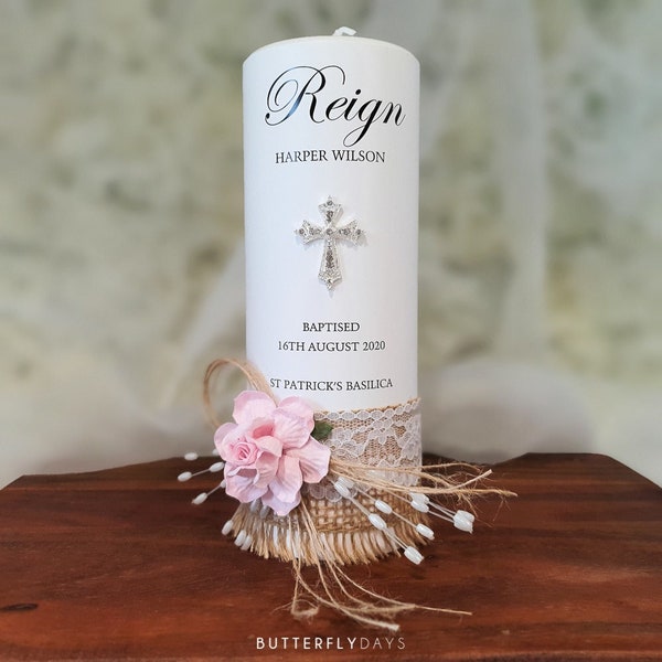 Rustic Personalised Christening Candle - Handcrafted Keepsake for the Perfect Baptism Gift