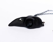 Black Skull  Bird - black skull, black bird, bird skull pendant, skull necklace, raven skull, black pendant, pendant gothic, black gift