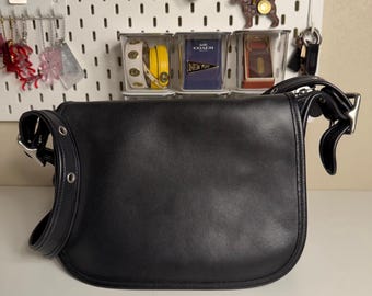Vintage 90s Coach Stewardess Bag Black Leather Handbag 9525 Purse