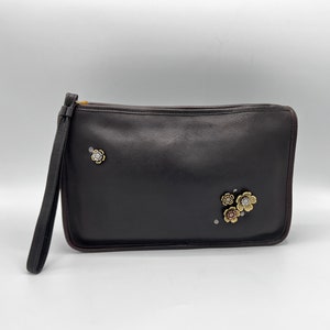Vintage Coach Bag | Made in New York| Basic Bag Clutch | Mahagony | Embellishments Metal Flowers and