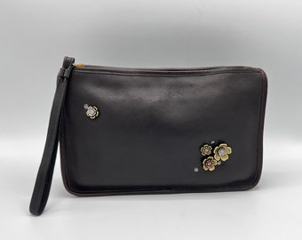 Vintage Coach Bag | Made in New York| Basic Bag Clutch | Mahagony | Embellishments Metal Flowers and