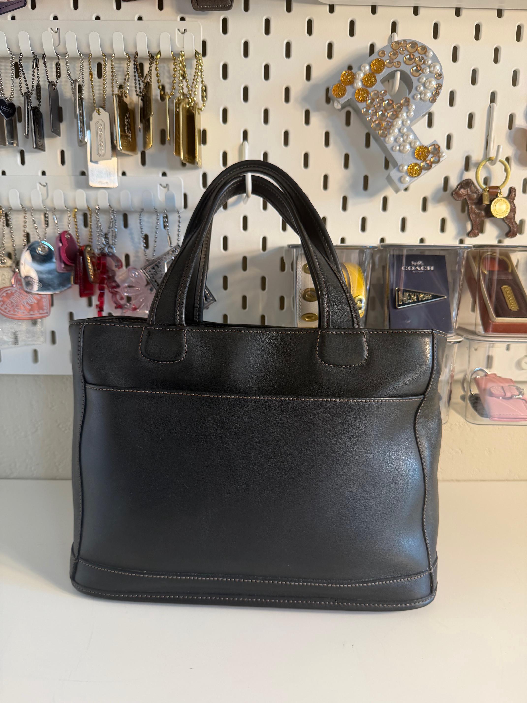 COACH 2wayバック Vintage COACH 9803 Black Leather Tote Bag USA Made Grabtan Nickel