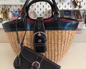 Vintage Y2K Deadstock Coach Cabana 8158 Straw Tote Shoulder Bag