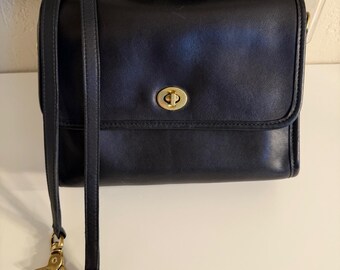 Vintage Coach Shoulder Bag Small Black Leather Purse With