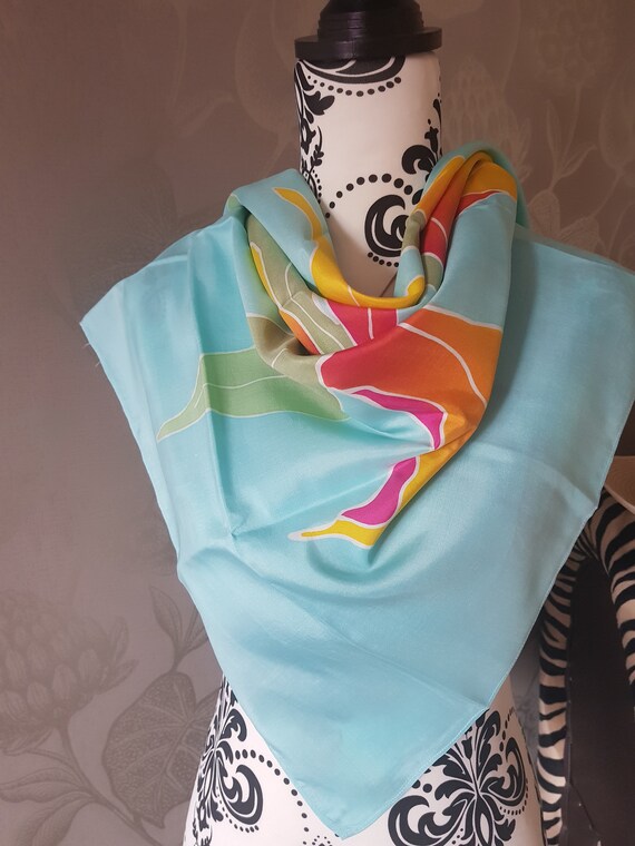 Superb THAI SILK orchid design vibrant scarf in v… - image 2