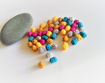 Lot de 50  Perles en Soie végétale Multicolores :Créations Bijoux, Couture....