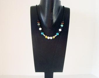 Collier homme en perles  Onyx , Turquoise et bois , Bijoux homme Bohème.