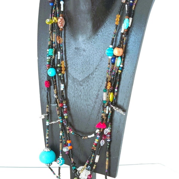 Collier coloré , Multi-rangs Collier , Collier Perles Multicolores ..