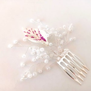 Bijoux de tête Peigne Barette cheveux , Accessoire cheveux Perles et fil argenté Blanc