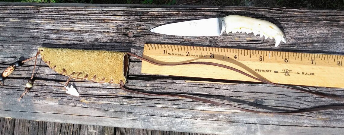 Native American style raccoon jaw bone neck knife 479 | Etsy