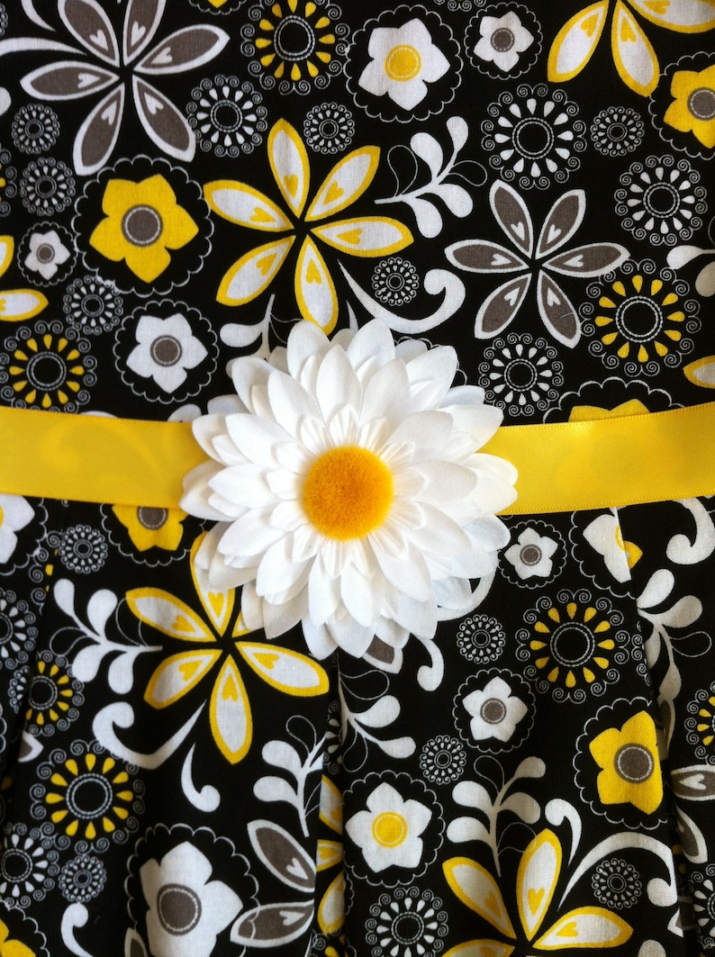 Girl Yellow Flowered Easter Dress Size 8 Special Occasion Dress Sundress Black Yellow Girl Size 8 Spring Summer Cotton Dress for Girls